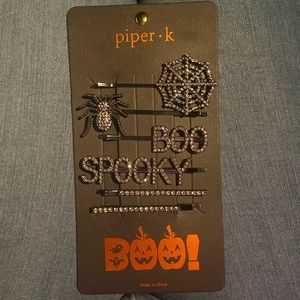 Piper K Halloween rhinestone hair barrettes pins 6 piece set gunmetal black